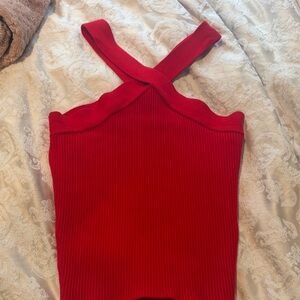 House of Harlow 1960 Red Ribbed Cross-Back Tank